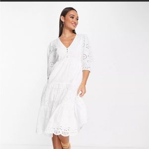 White Cotton Midi Eyelet Dress French Connection Small